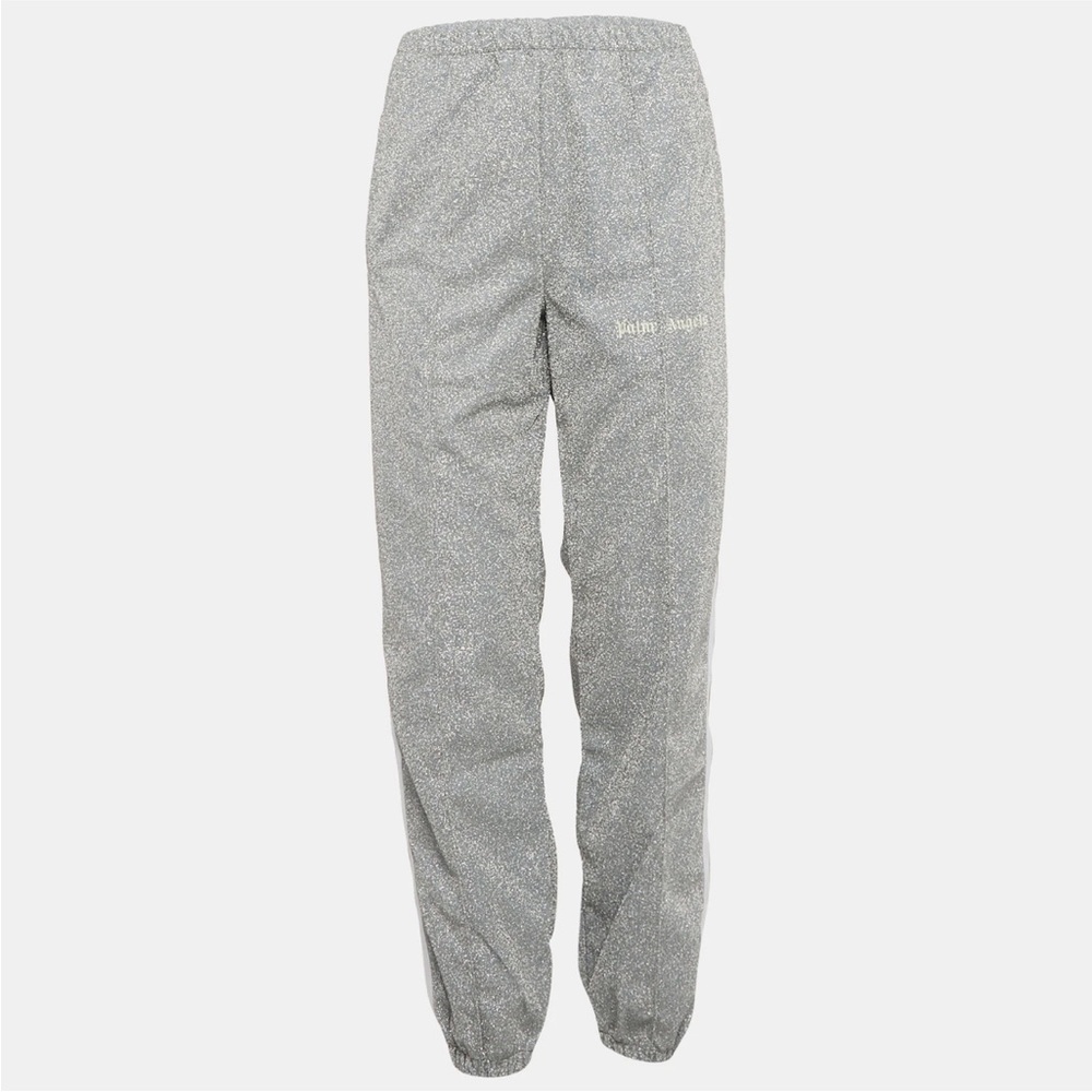 Palm Angels Silver Glitter Lurex Knit Tape Trimmed Trackpants Size Small